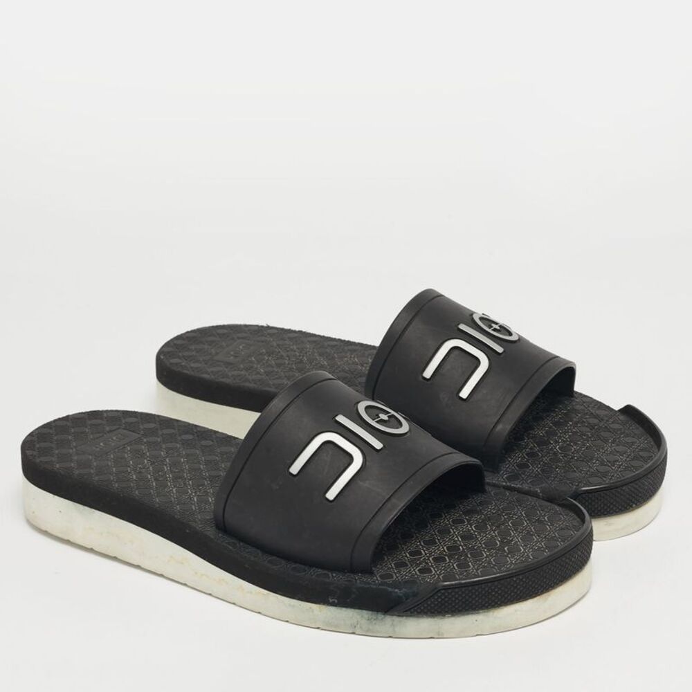 Dior Alpha Size 40 Black Rubber Flat Slide Sandals - Picture 4 of 7